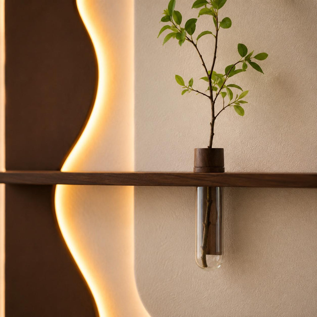 Vertical Wall Art with Shelf, Backlit Plaster Panel and