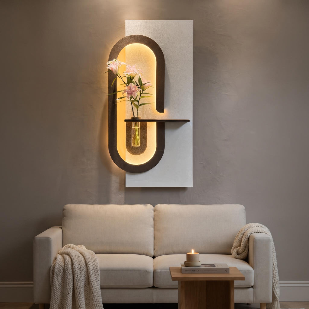Backlit Wall Sconce Art, Tall Panel with Glowing Arch