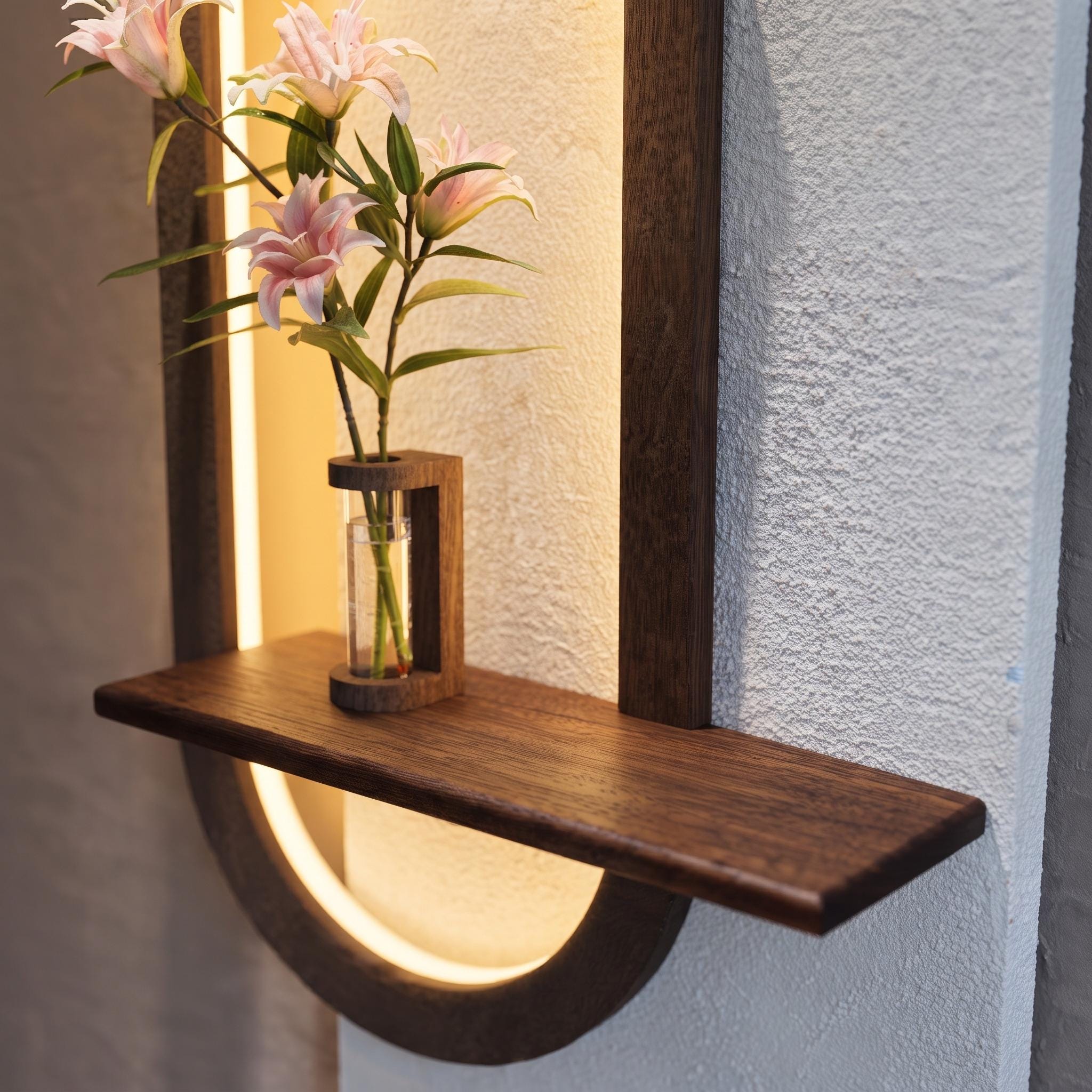 Backlit Wall Sconce Art, Tall Panel with Glowing Arch