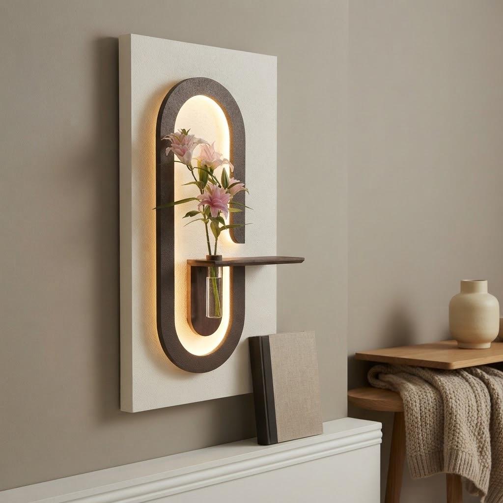 Backlit Wall Sconce Art, Tall Panel with Glowing Arch