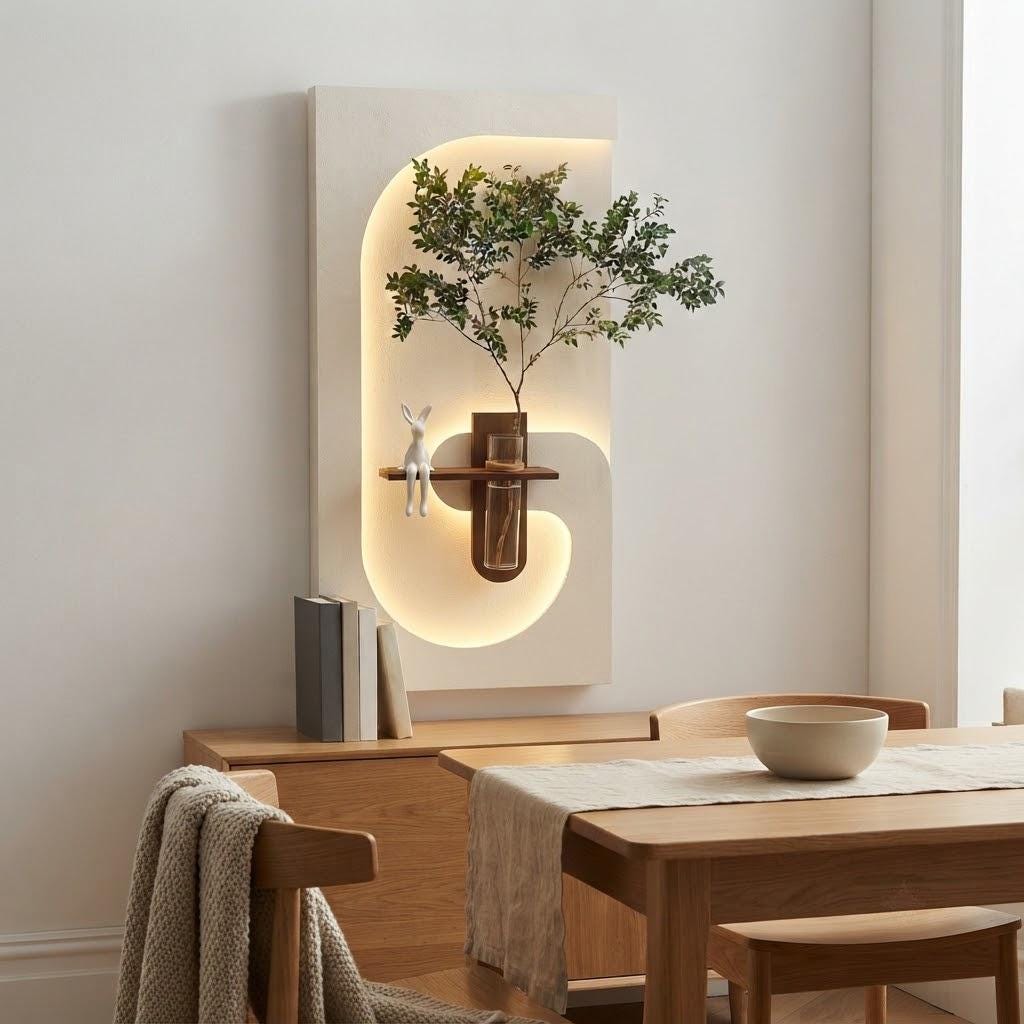 Tall Wall Art with Shelf and Vase