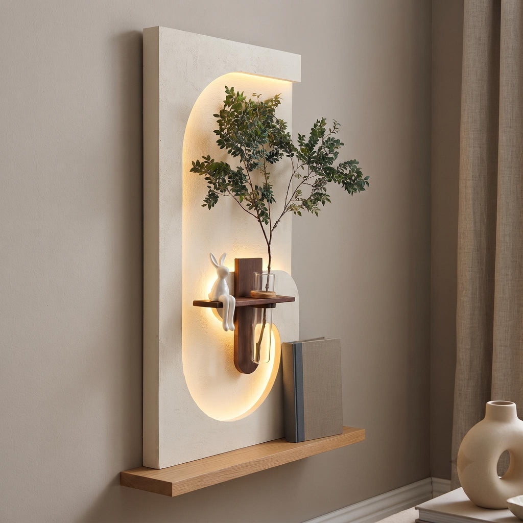 Tall Wall Art with Shelf and Vase