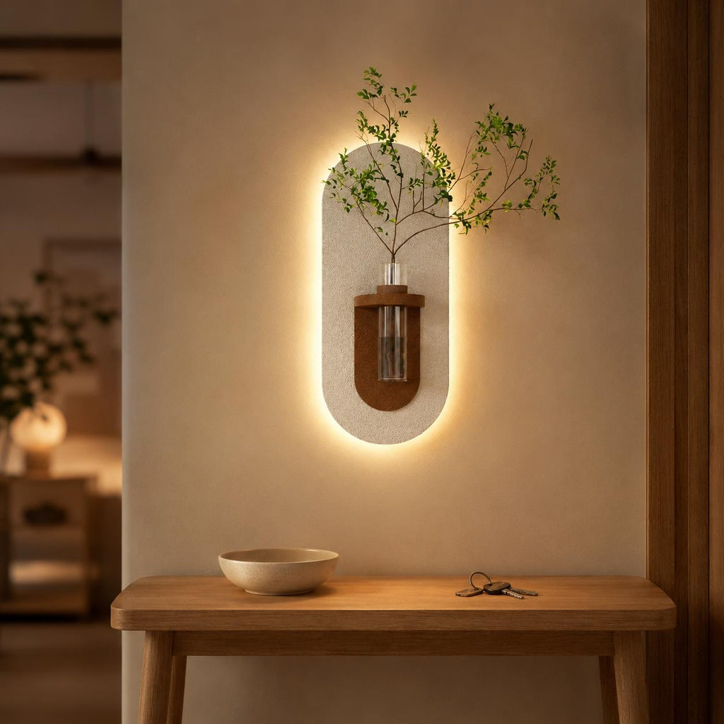 Textured LED Wall Stem Vase, Cream Test Tube Holder Mood
