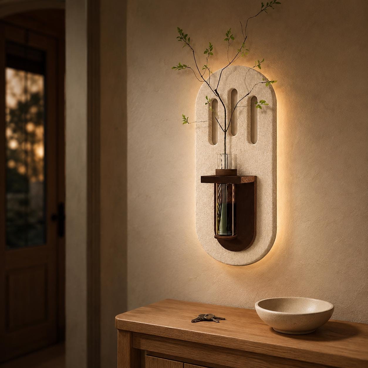 Textured LED Wall Stem Vase, Cream Test Tube Holder Mood