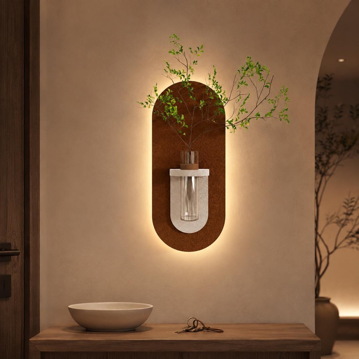 Textured LED Wall Stem Vase, Cream Test Tube Holder Mood