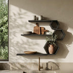 Hexagon Wall Shelf, Matte Black Pine Wood Plant Shelves
