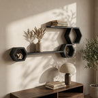 Honeycomb Wall Shelf, Matte Black Pine Wood Plant Shelves