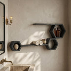 Honeycomb Wall Shelf, Matte Black Pine Wood Plant Shelves