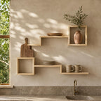 Wall Shelf Set of 6, Natural Pine Wood Cube Plant Shelves