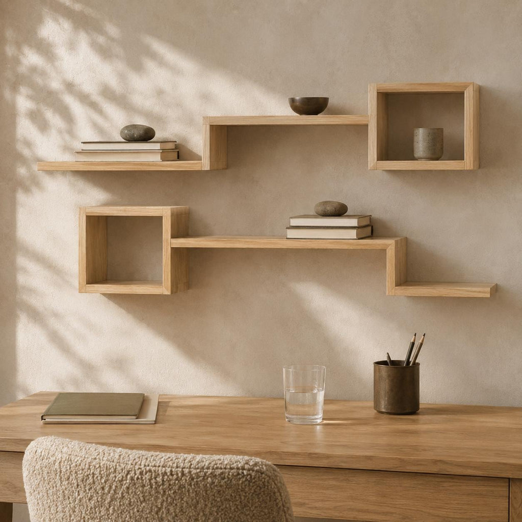 Wall Shelf Set of 6, Natural Pine Wood Cube Plant Shelves