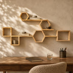 Hexagon Wall Shelf, Natural Pine Wood Cube Modular Plant