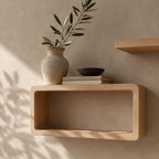 Cube Wall Shelf, Natural Pine Wood Staggered Plant Shelves