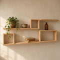 Rounded Cube Wall Shelf, Natural Pine Wood Staggered Plant