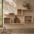 Rounded Cube Wall Shelf, Natural Pine Wood Staggered Plant