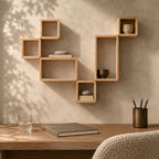 Modular Wall Shelf, Natural Pine Wood Cube Tetris Plant