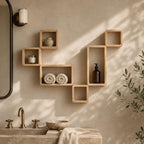 Modular Wall Shelf, Natural Pine Wood Cube Tetris Plant
