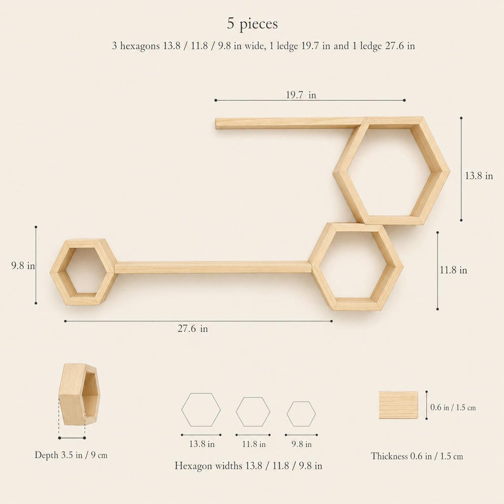 Honeycomb Wall Shelf, Natural Pine Wood Long Ledge Plant