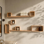Zigzag Wall Shelf, Natural Pine Wood Cube Staggered Plant
