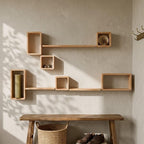 Zigzag Wall Shelf, Natural Pine Wood Cube Staggered Plant