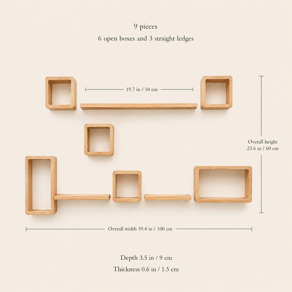 Zigzag Wall Shelf, Natural Pine Wood Cube Staggered Plant