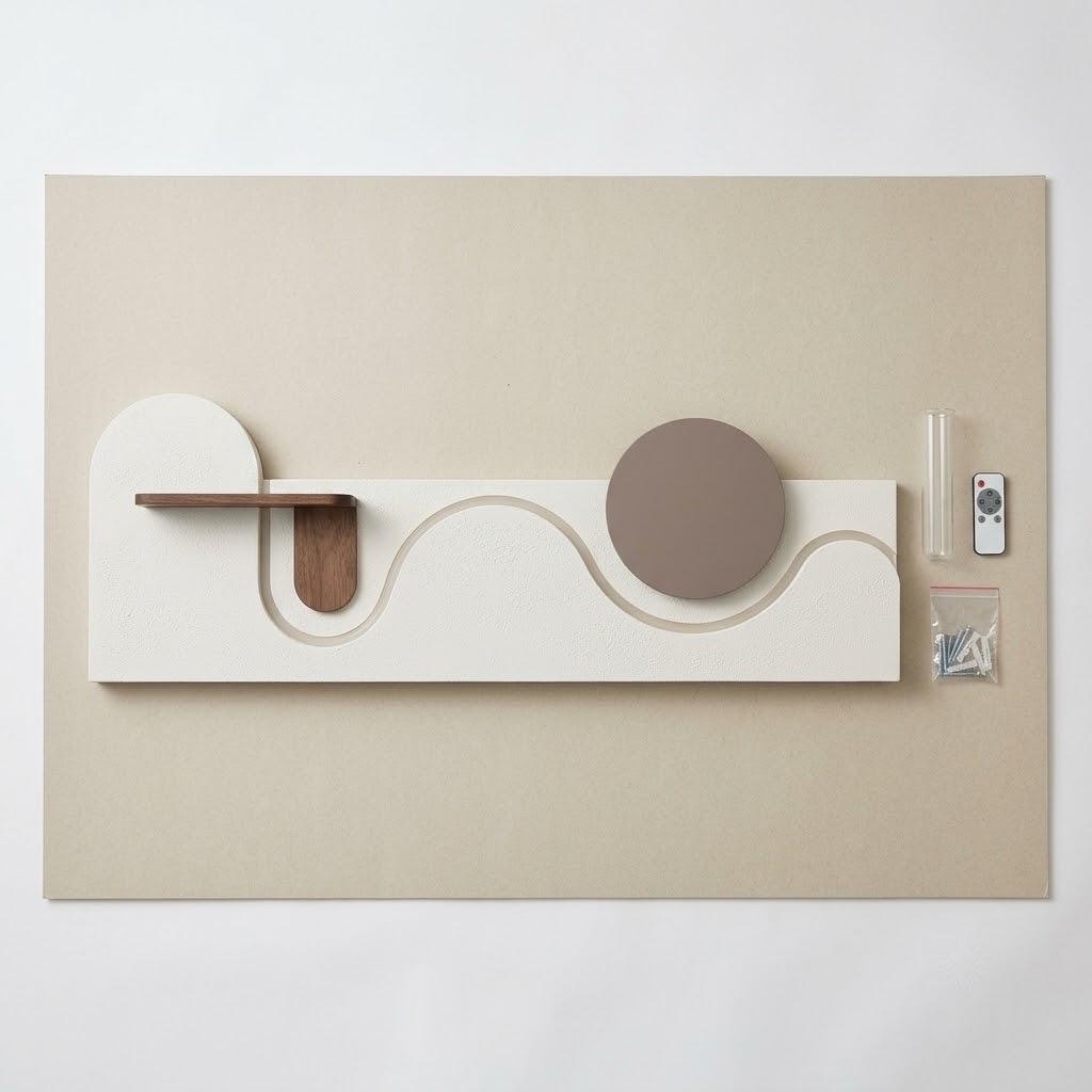 Gypsum Wall Art, Backlit Plaster Panel With Floating Bud
