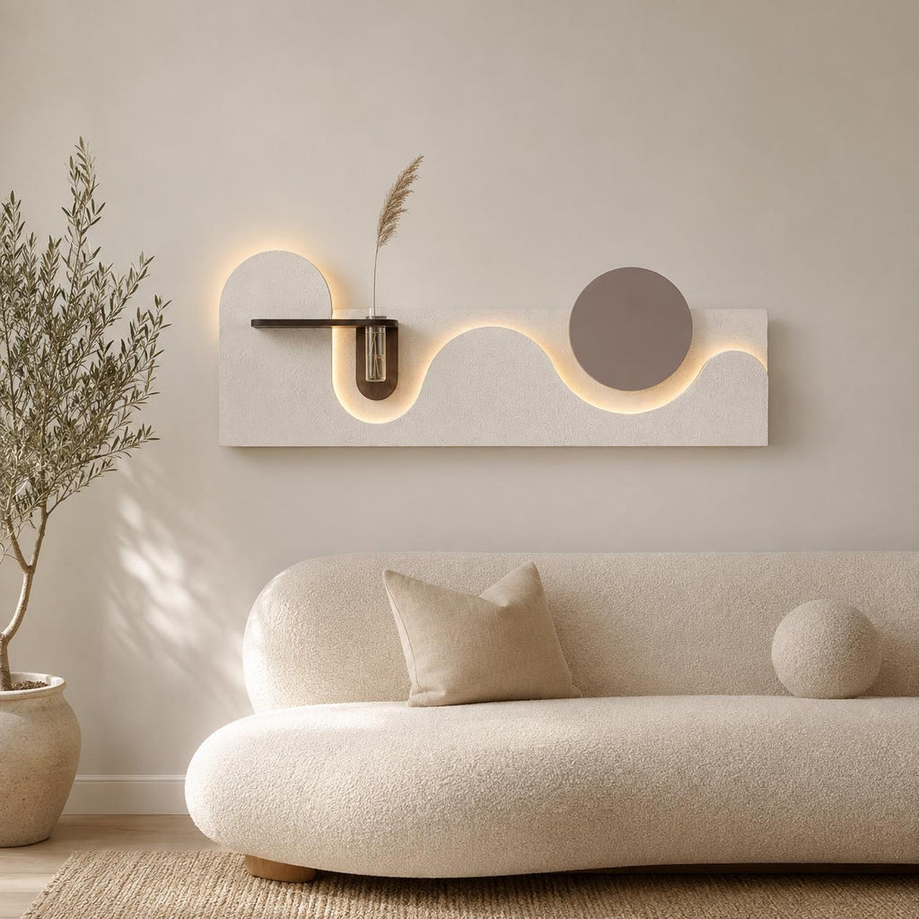 Gypsum Wall Art, Backlit Plaster Panel With Floating Bud