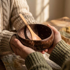 Coconut Shell Bowls with Wooden Spoons for Poke Ramen Rice