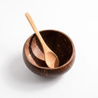 Coconut Shell Bowls with Wooden Spoons for Poke Ramen Rice