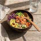 Coconut Shell Bowls with Wooden Spoons for Poke Ramen Rice