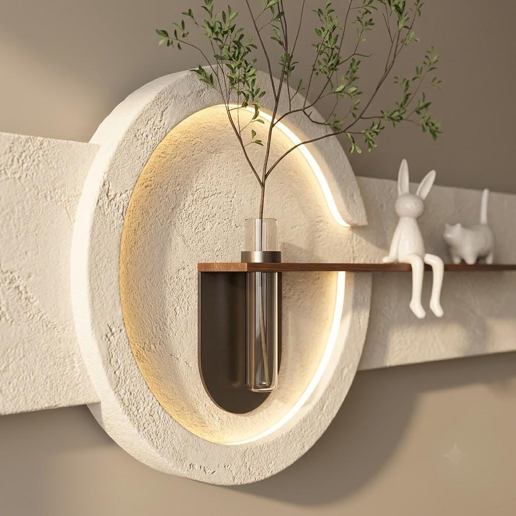LED Backlit Wall Art, Oval Wabi Sabi Wood Panel with Flower