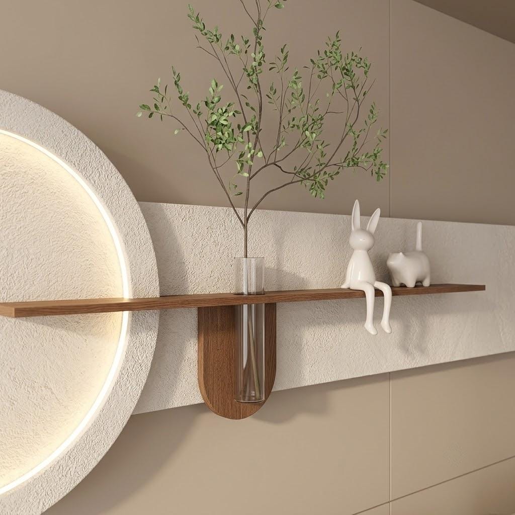 LED Backlit Wall Art, Oval Wabi Sabi Wood Panel with Flower
