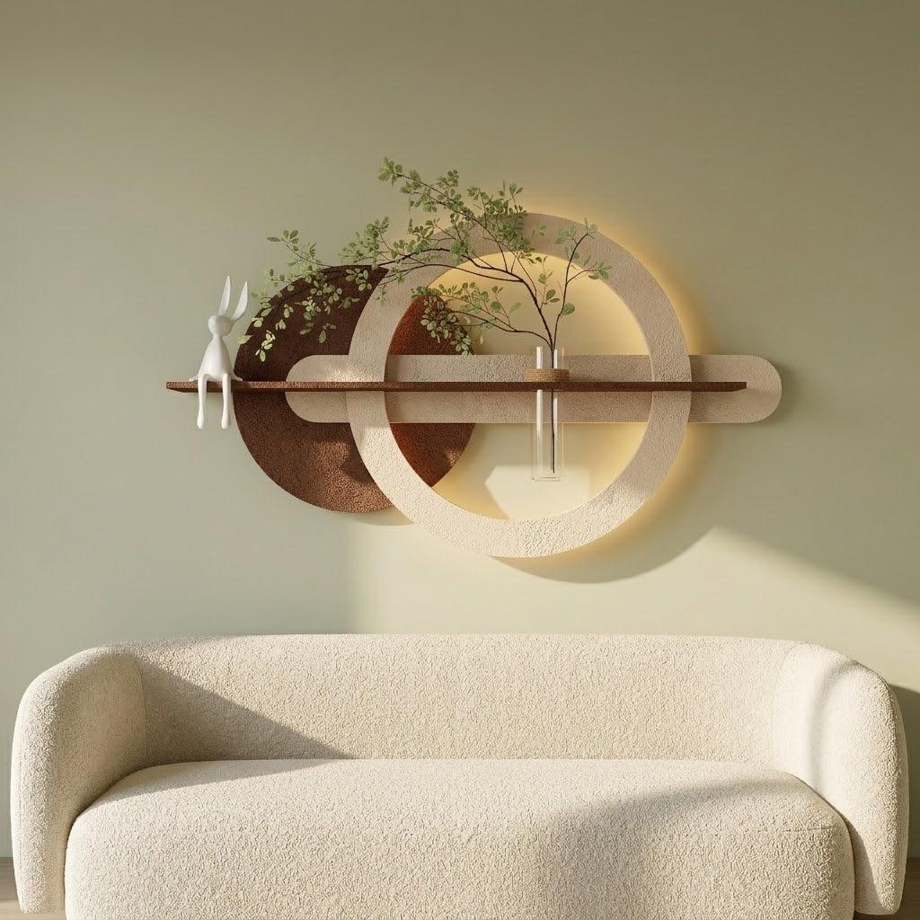 LED Backlit Round Wall Art, Wabi Sabi Textured Wood Disc