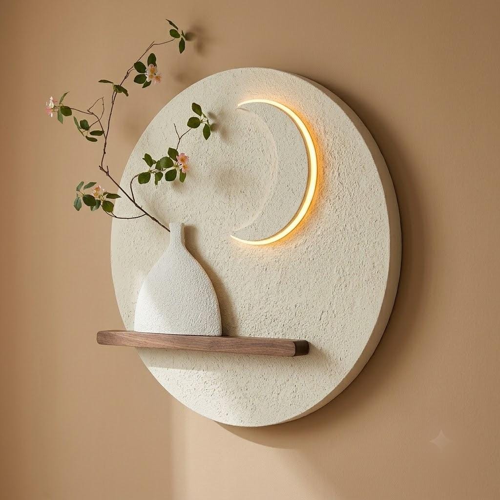 LED Backlit Round Wall Art, Small Wabi Sabi Wood Panel with
