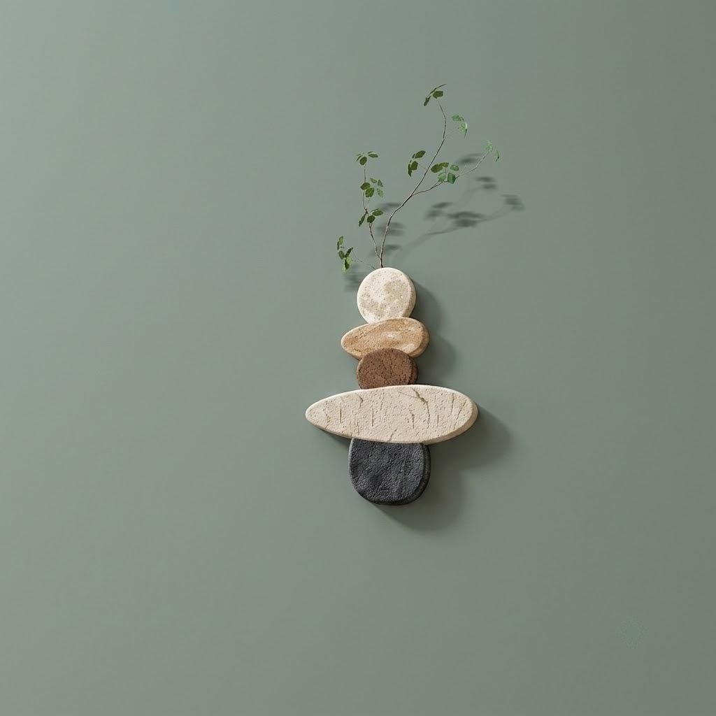 Wabi Sabi Stone Wall Art, Japandi Pebble Totem Decor