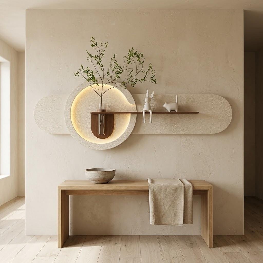 LED Backlit Wall Art, Oval Wabi Sabi Wood Panel with Flower
