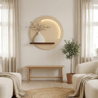 LED Backlit Round Wall Art, Small Wabi Sabi Wood Panel with