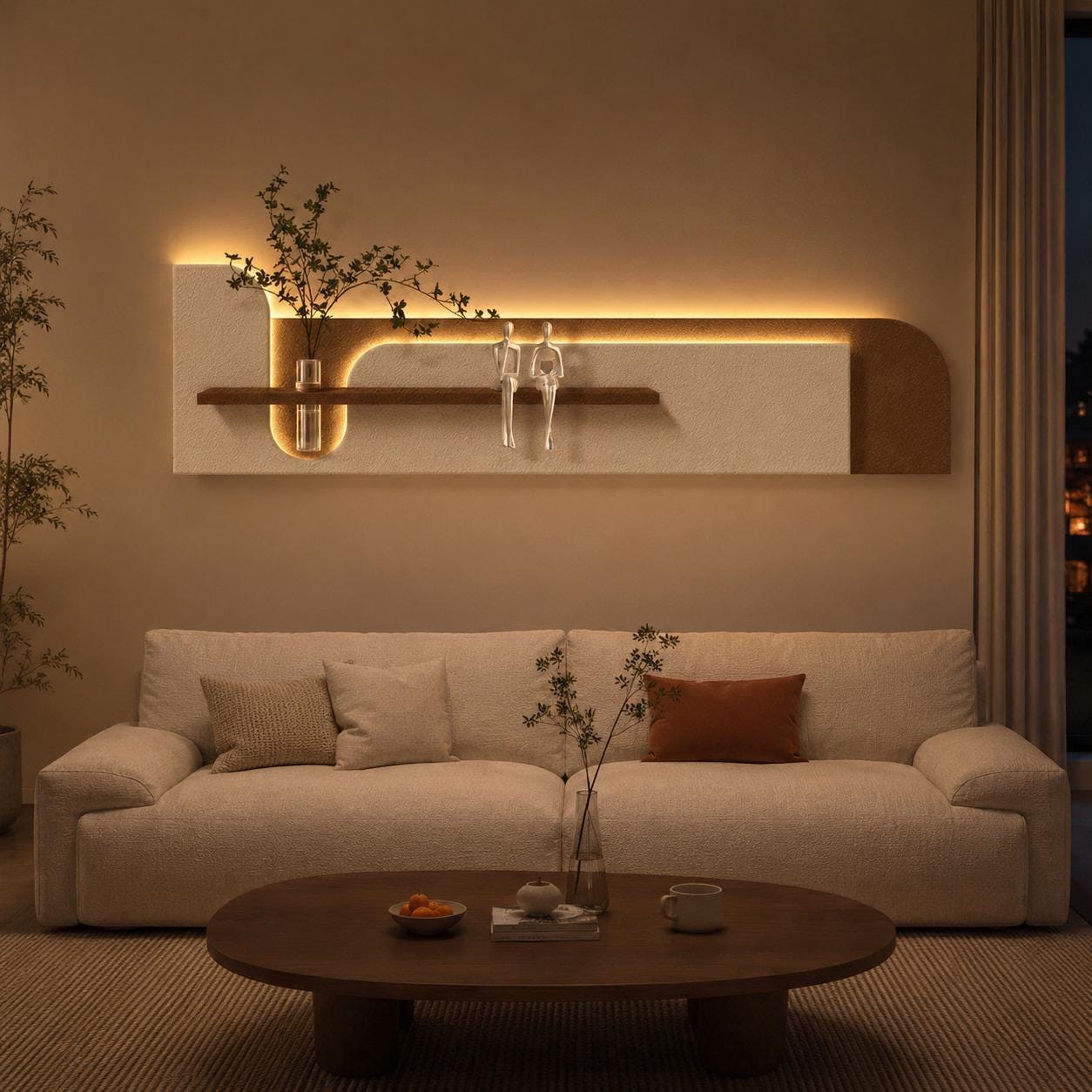 Above Sofa Wall Decor, Long Backlit Wall Art with Shelf and