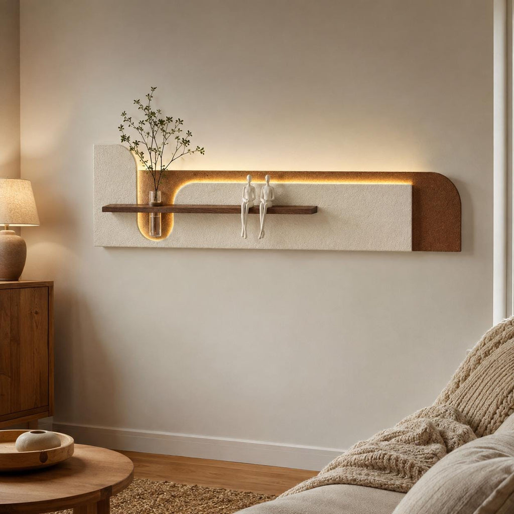 Above Sofa Wall Decor, Long Backlit Wall Art with Shelf and