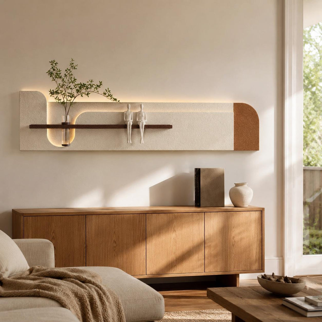Above Sofa Wall Decor, Long Backlit Wall Art with Shelf and