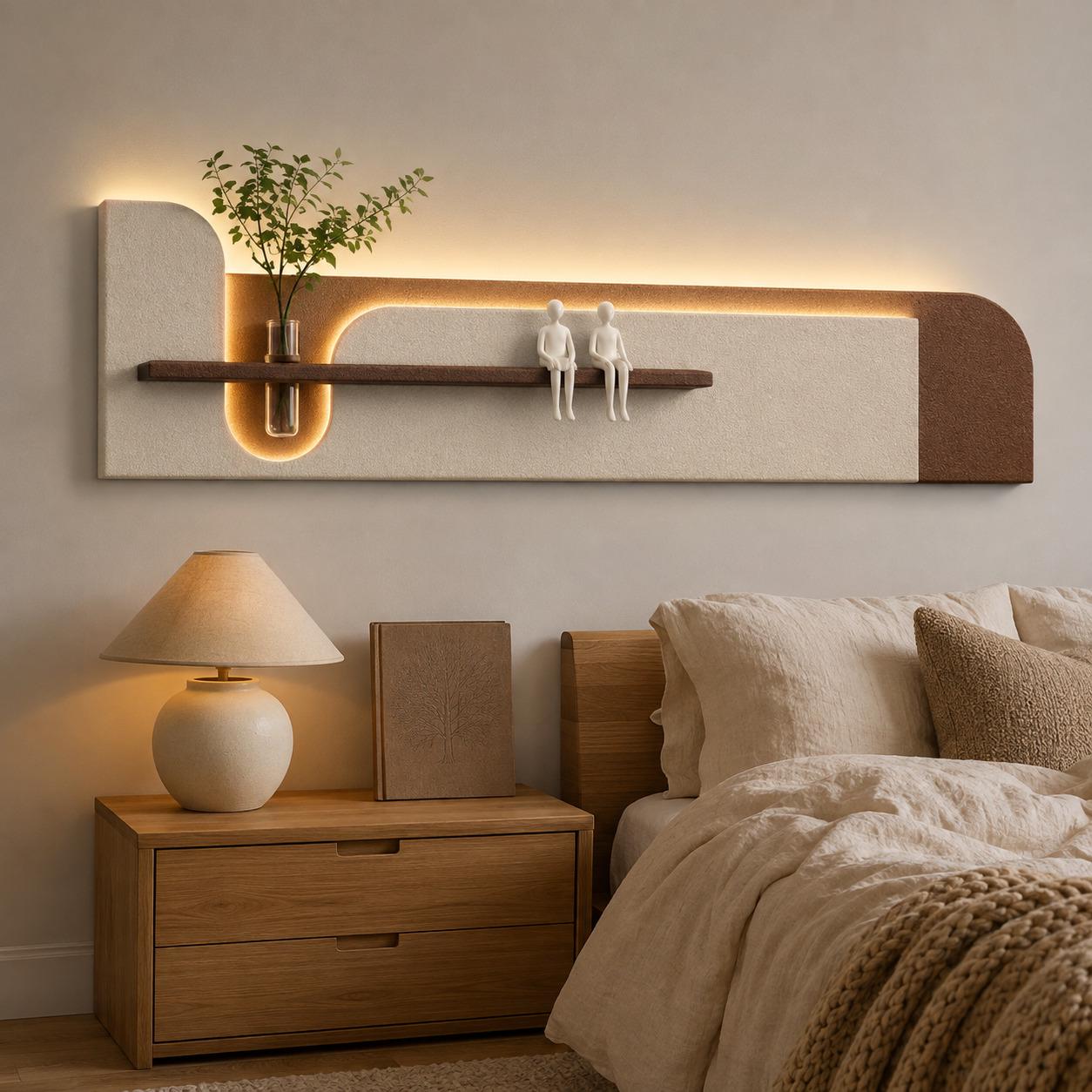 Above Sofa Wall Decor, Long Backlit Wall Art with Shelf and