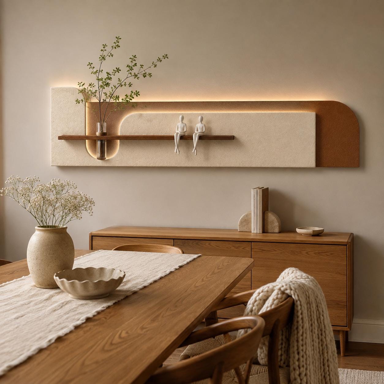 Above Sofa Wall Decor, Long Backlit Wall Art with Shelf and