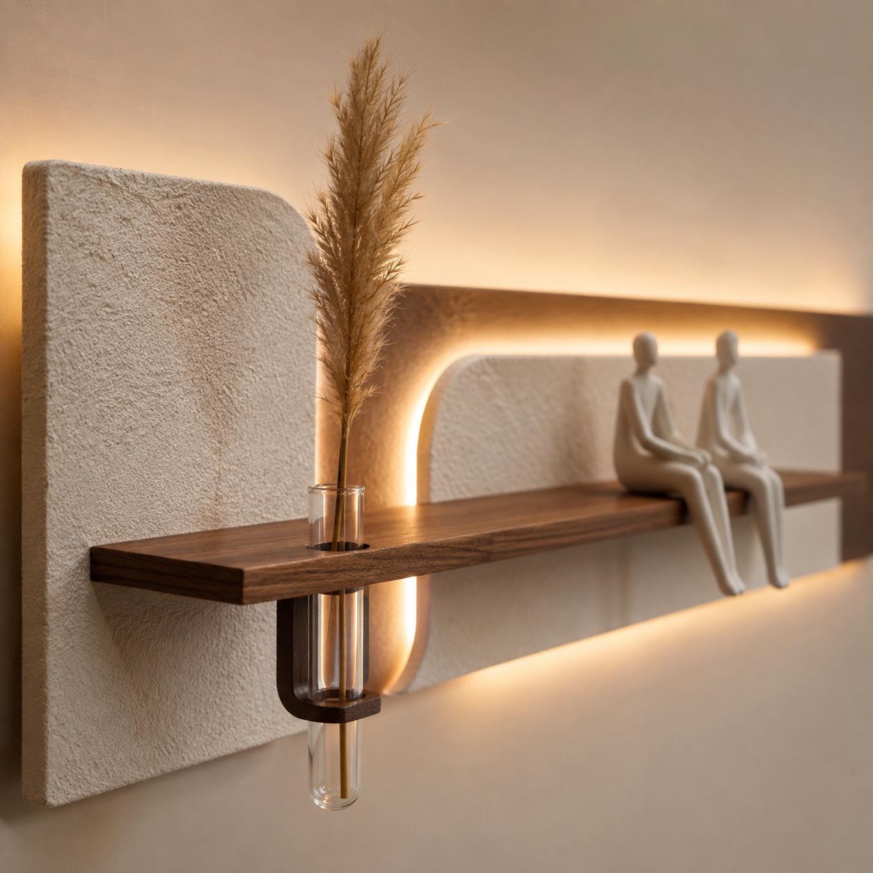 Above Sofa Wall Decor, Long Backlit Wall Art with Shelf and