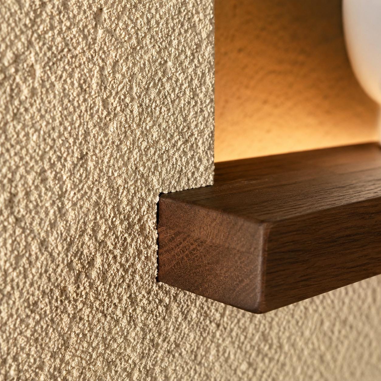 Long Wall Art Above Sofa, Backlit Plaster Panel with Shelf