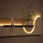 Long Wall Art Above Sofa, Backlit Plaster Panel with Shelf