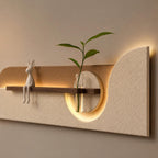 Long Wall Art Above Sofa, Backlit Plaster Panel with Shelf
