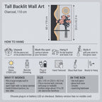 Tall Backlit Wall Art, Black Textured Panel with Shelf and