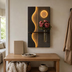 Tall Backlit Wall Art, Black Textured Panel with Shelf and