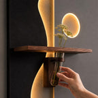 Tall Backlit Wall Art, Black Textured Panel with Shelf and