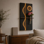 Tall Backlit Wall Art, Black Textured Panel with Shelf and