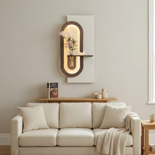 Backlit Wall Sconce Art, Tall Panel with Glowing Arch